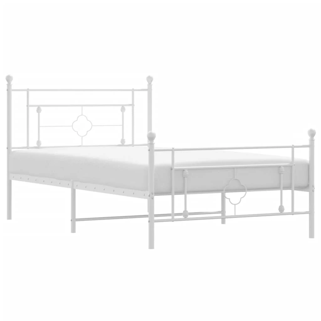 sengeramme med sengegavl og fodgærde 107x203 cm metal hvid - Image 2