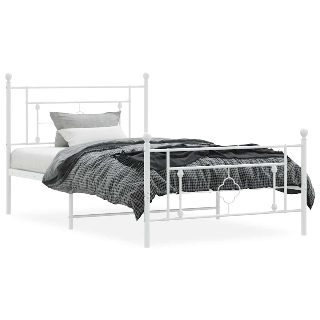 sengeramme med sengegavl og fodgærde 107x203 cm metal hvid - Image 4