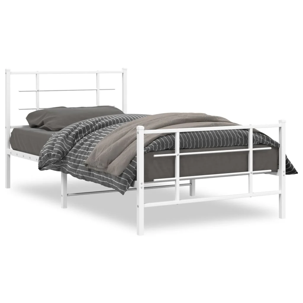 sengeramme med sengegavl og fodgærde 107x203 cm metal hvid - Image 2