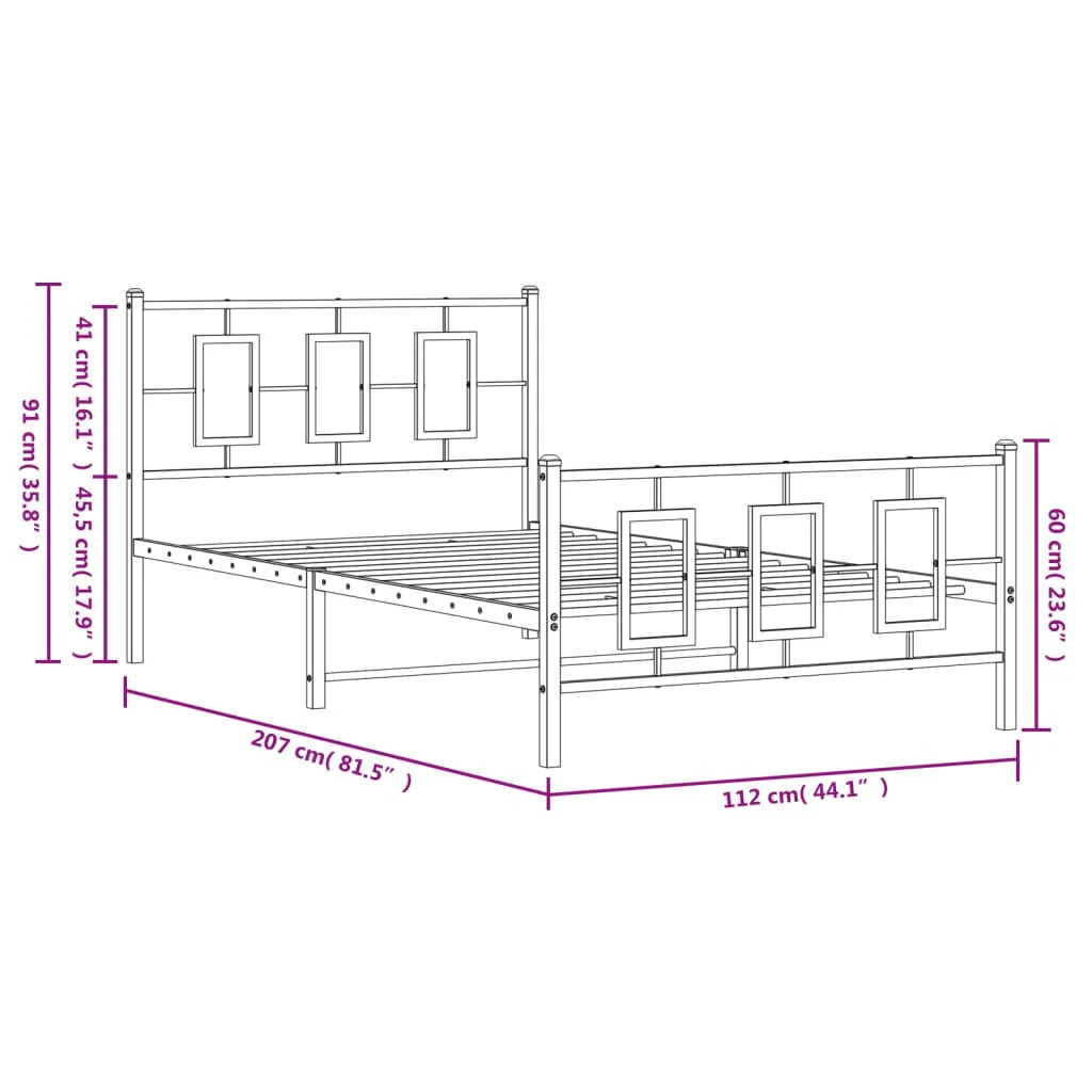 sengeramme med sengegavl og fodgærde 107x203 cm metal hvid - Image 9