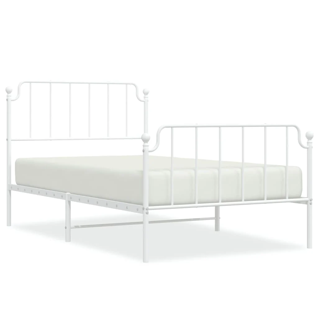 sengeramme med sengegavl og fodgærde 107x203 cm metal hvid - Image 2