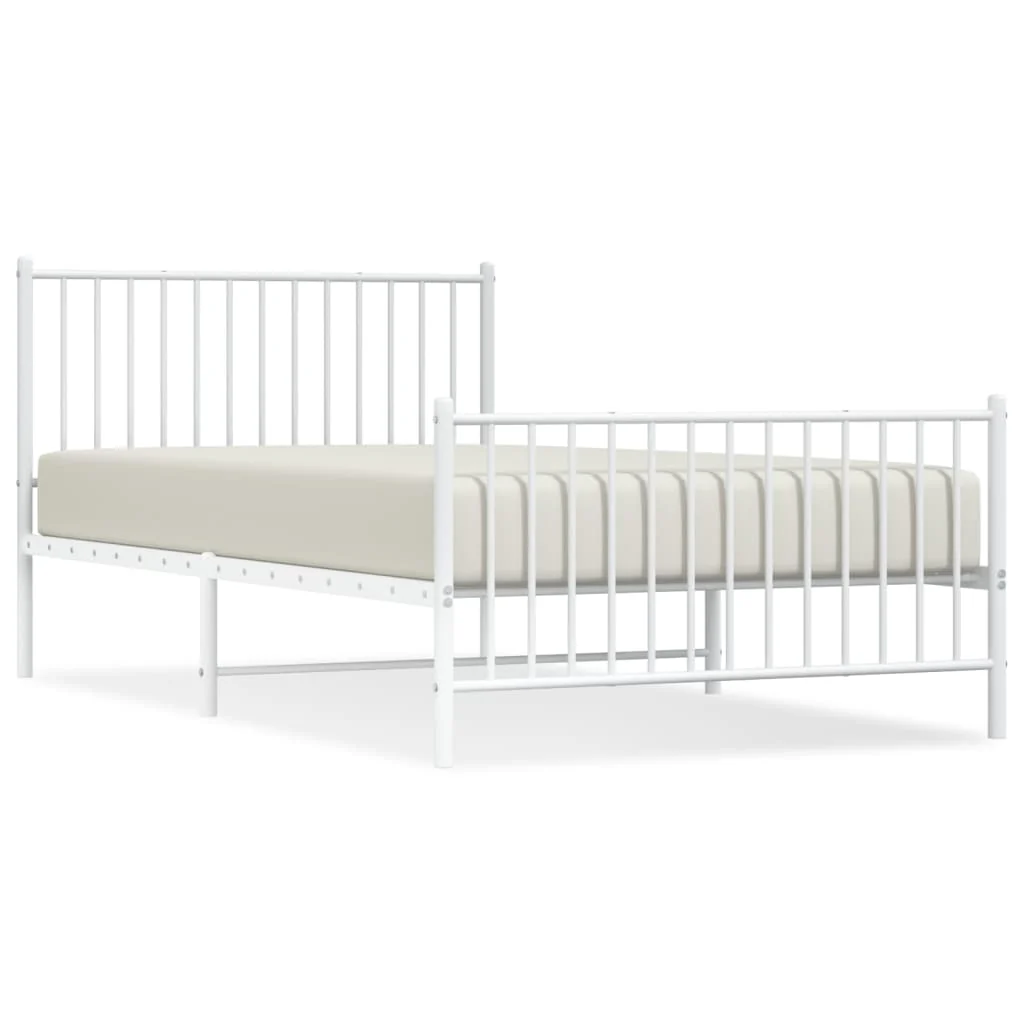 sengeramme med sengegavl og fodgærde 107x203 cm metal hvid - Image 2