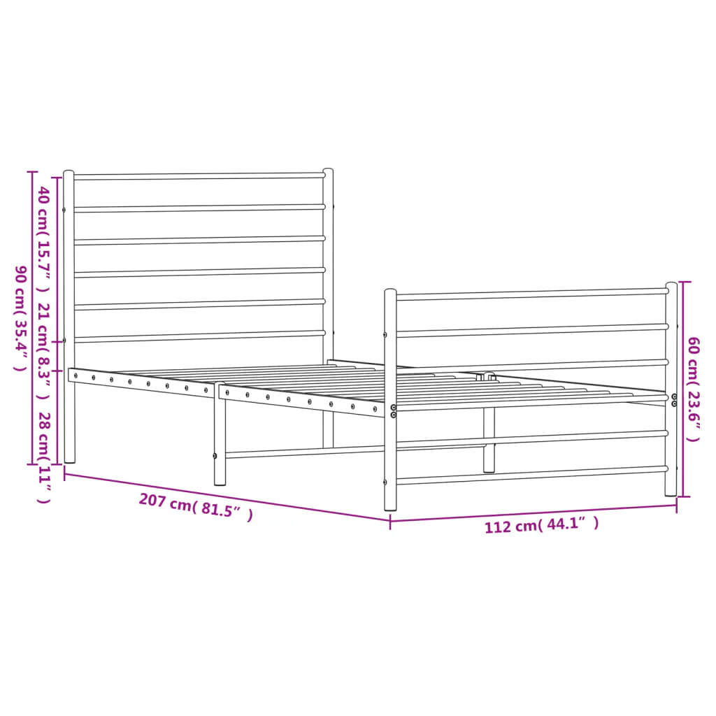 sengeramme med sengegavl og fodgærde 107x203 cm metal hvid - Image 9