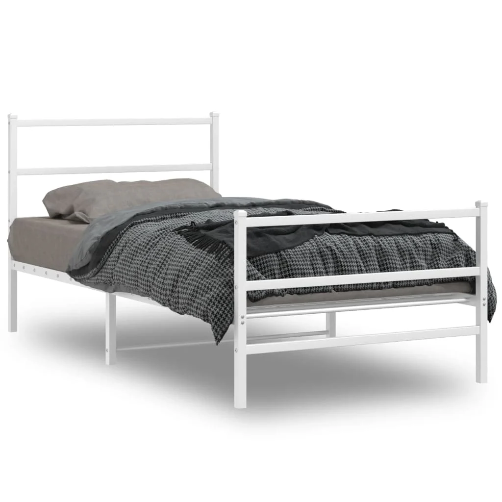 sengeramme med sengegavl og fodgærde 107x203 cm metal hvid - Image 2