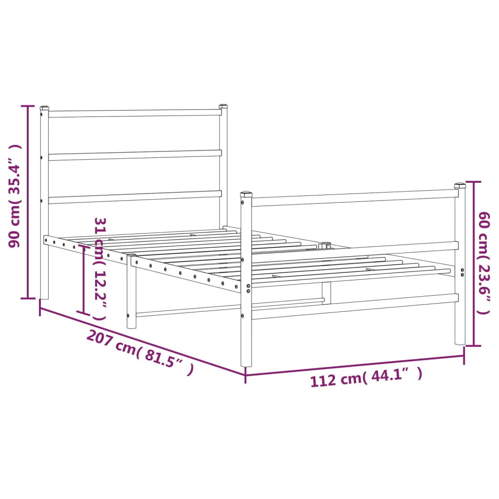 sengeramme med sengegavl og fodgærde 107x203 cm metal hvid - Image 9