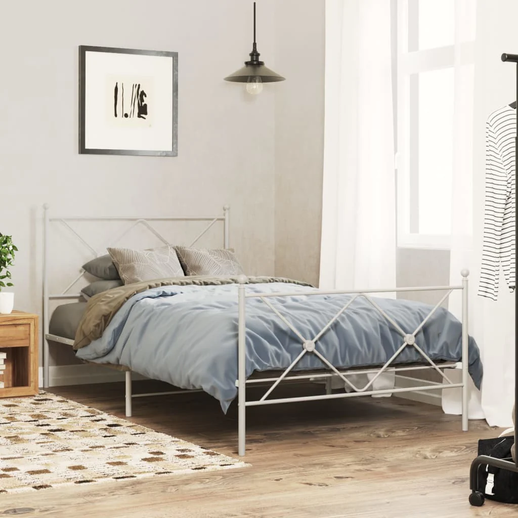 sengeramme med sengegavl og fodgærde 107x203 cm metal hvid
