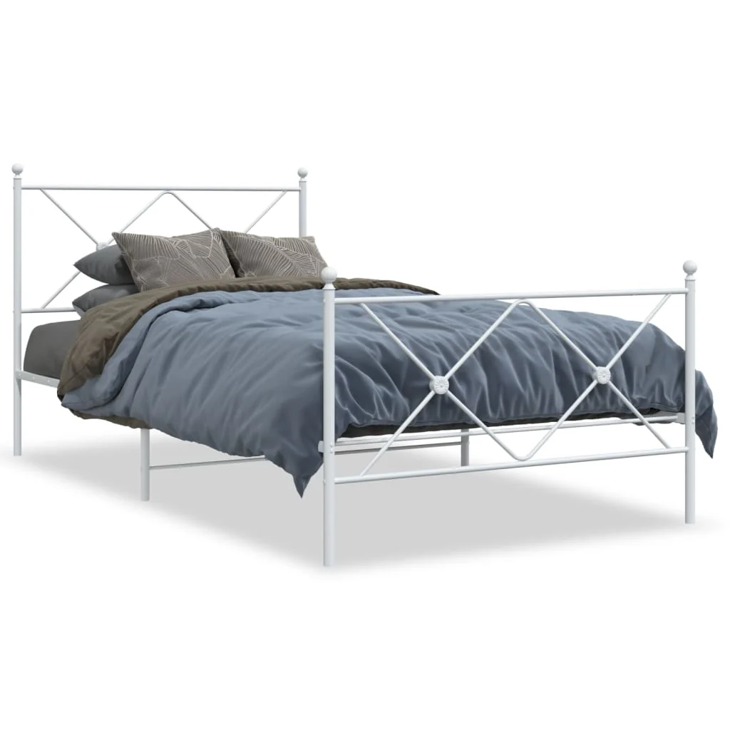 sengeramme med sengegavl og fodgærde 107x203 cm metal hvid - Image 2