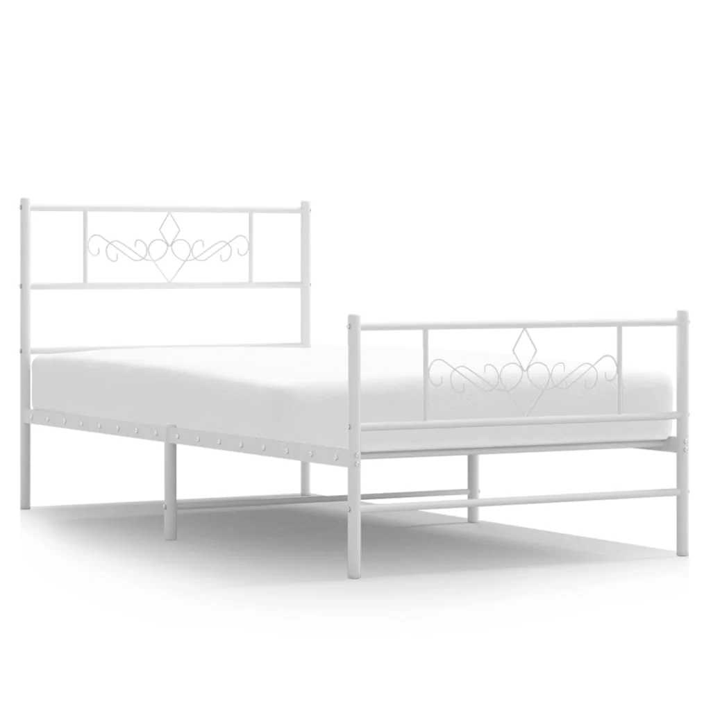 sengeramme med sengegavl og fodgærde 107x203 cm metal hvid - Image 2