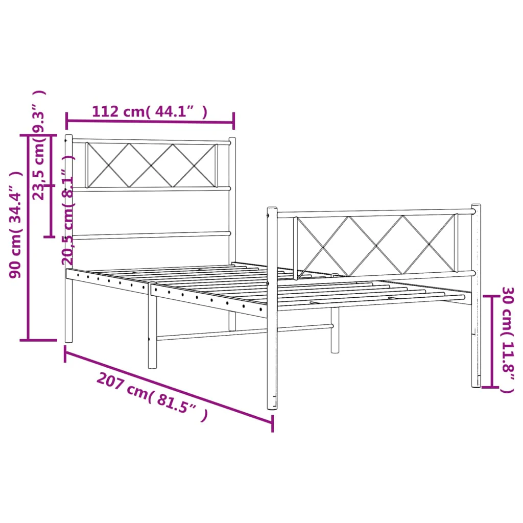 sengeramme med sengegavl og fodgærde 107x203 cm metal hvid - Image 8