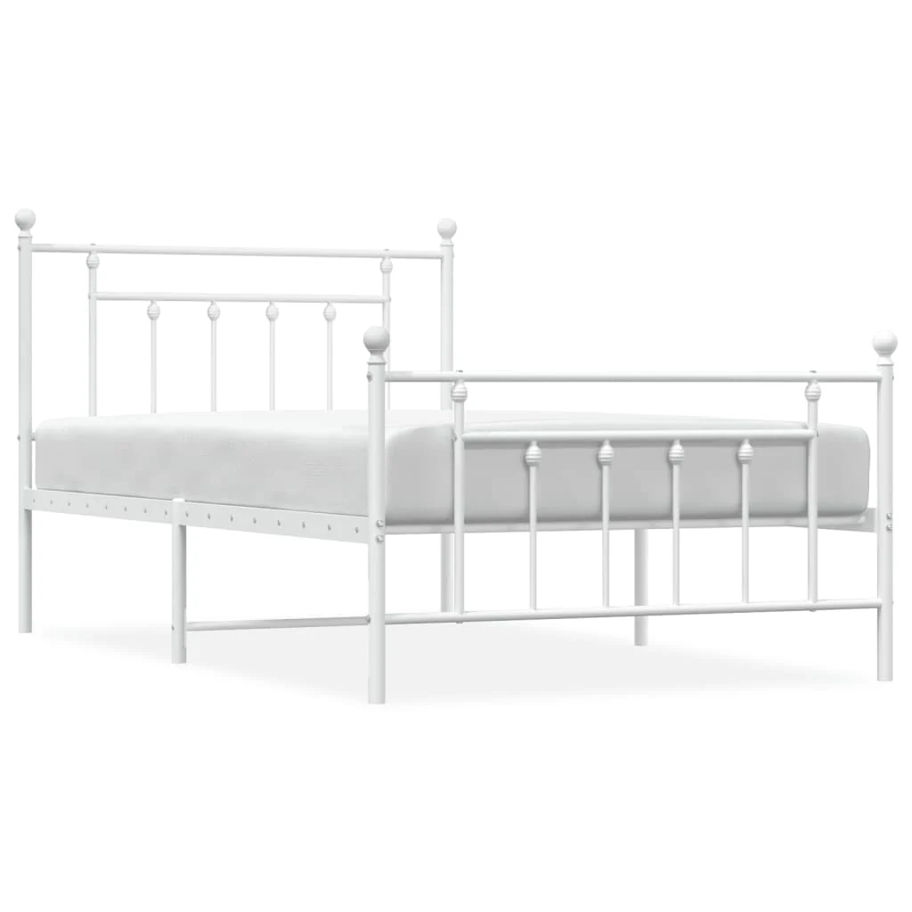 sengeramme med sengegavl og fodgærde 107x203 cm metal hvid - Image 2