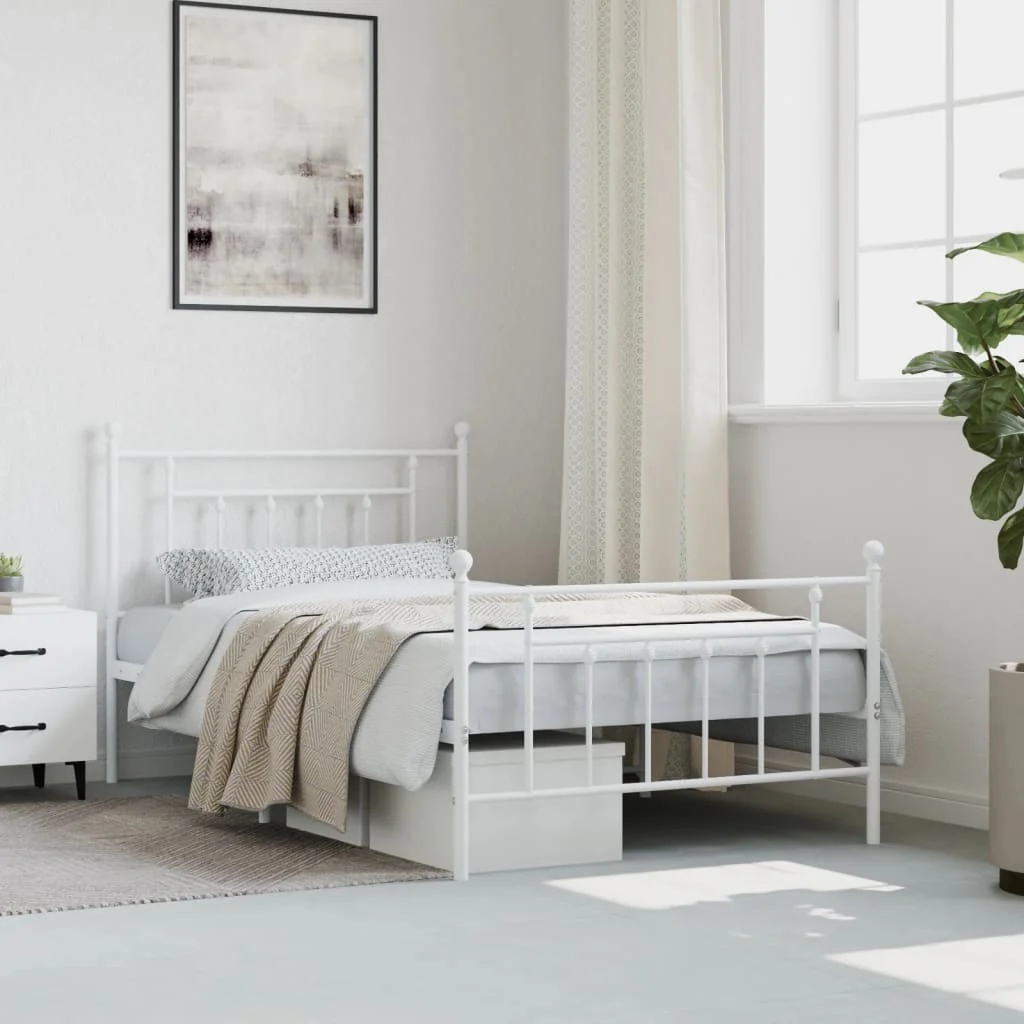 sengeramme med sengegavl og fodgærde 107x203 cm metal hvid - Image 4