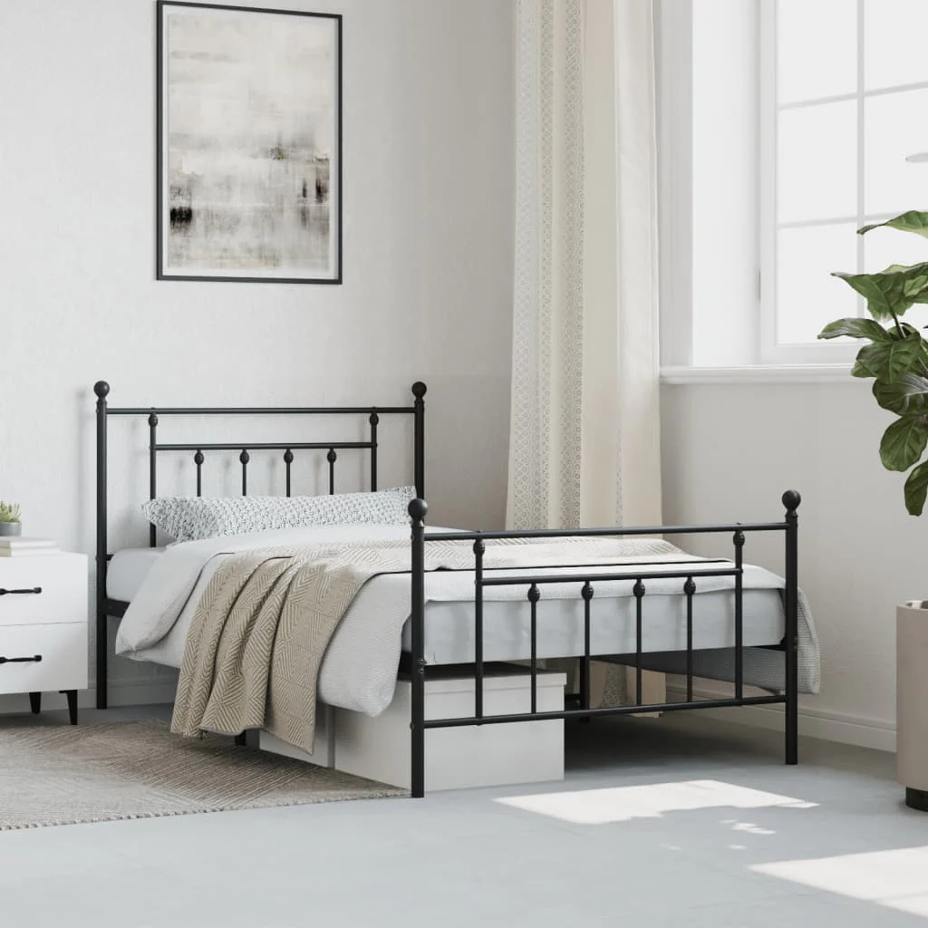 sengeramme med sengegavl og fodgærde 107x203 cm metal sort - Image 4
