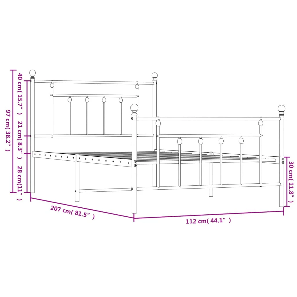 sengeramme med sengegavl og fodgærde 107x203 cm metal sort - Image 9