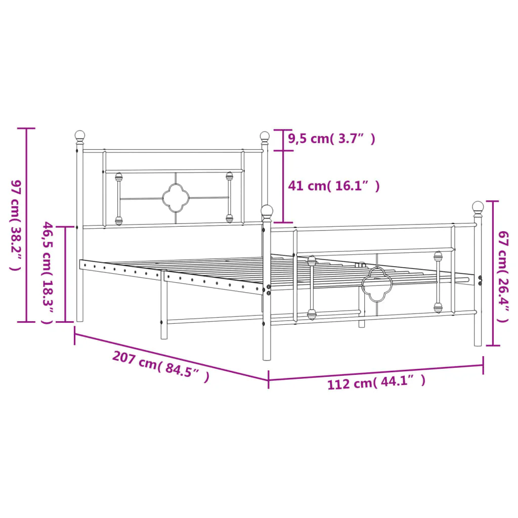 sengeramme med sengegavl og fodgærde 107x203 cm metal sort - Image 10
