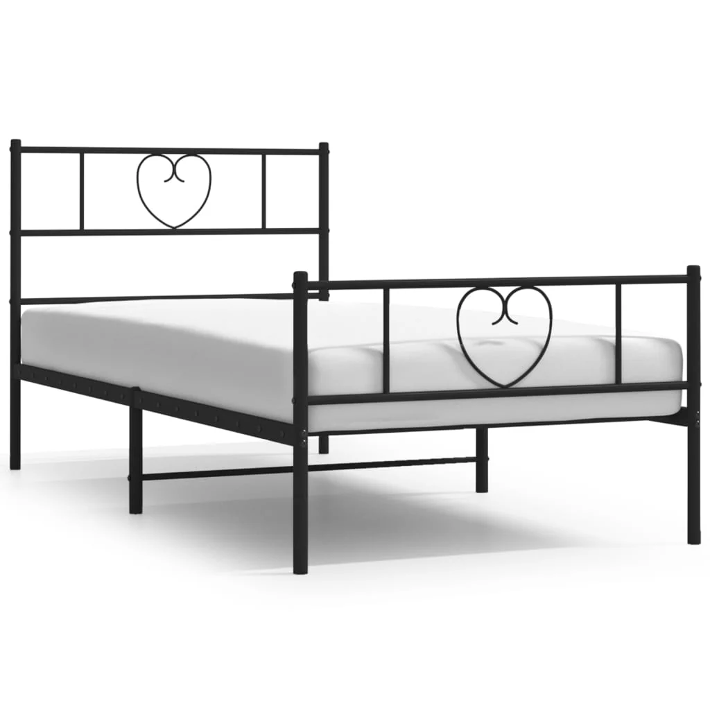 sengeramme med sengegavl og fodgærde 107x203 cm metal sort - Image 2