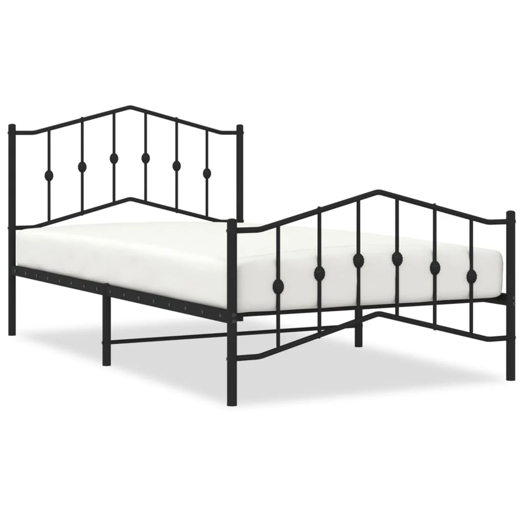 sengeramme med sengegavl og fodgærde 107x203 cm metal sort - Image 2