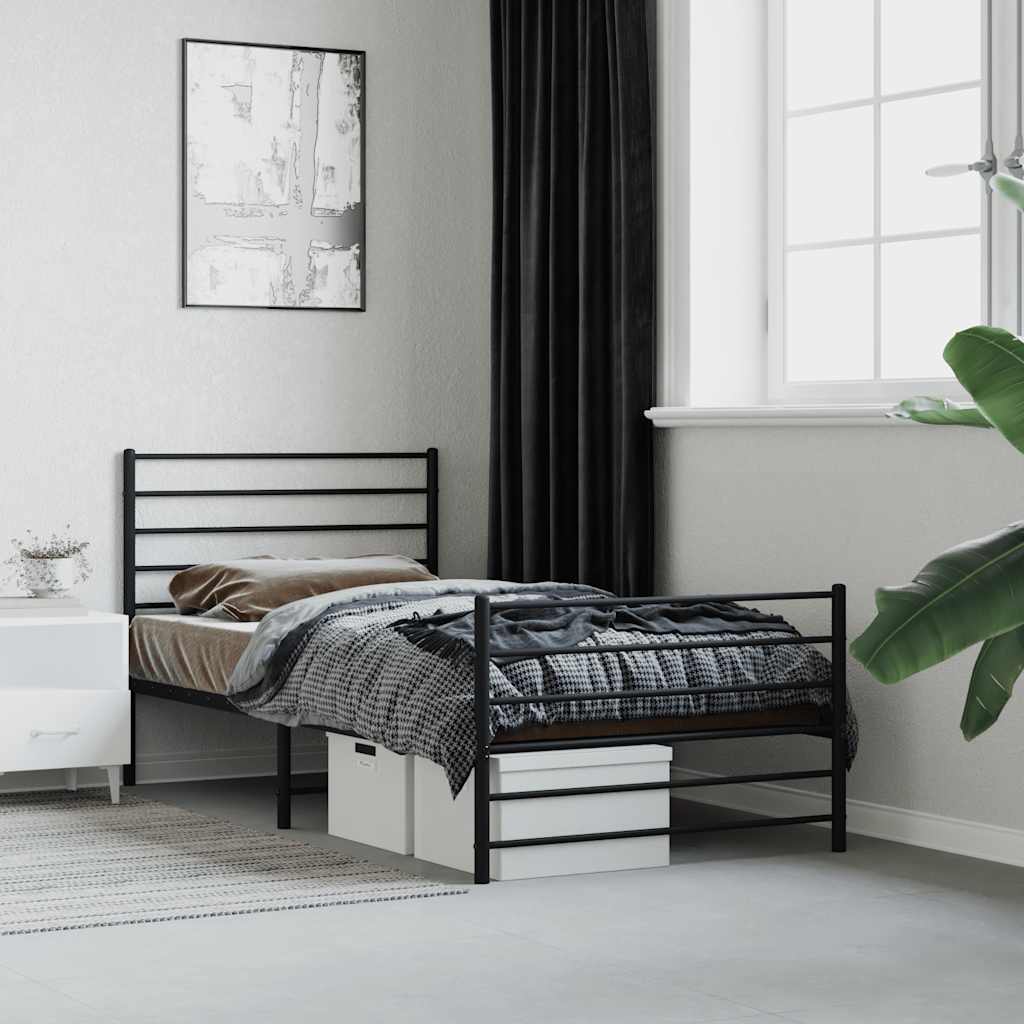 sengeramme med sengegavl og fodgærde 107x203 cm metal sort - Image 2