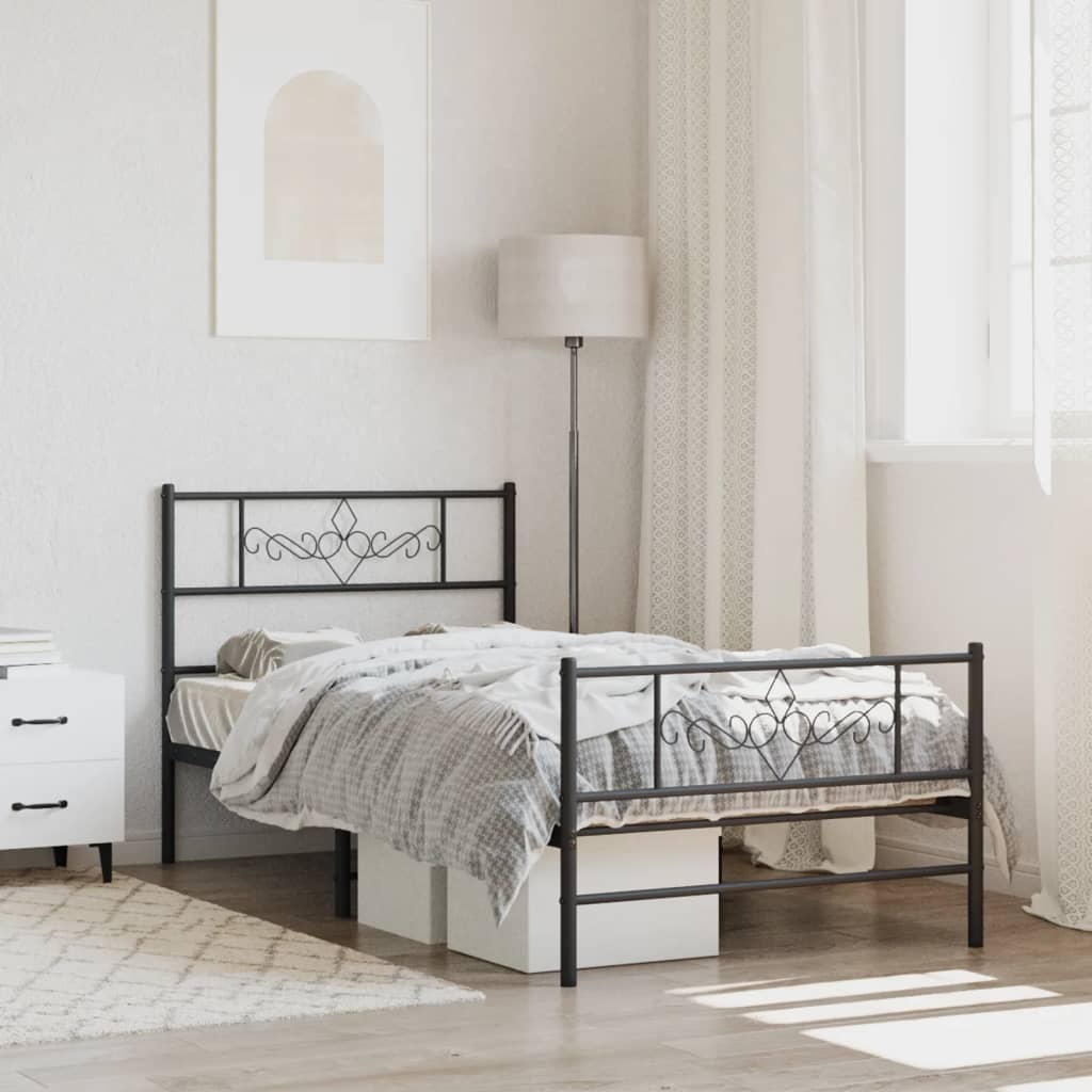 sengeramme med sengegavl og fodgærde 107x203 cm metal sort