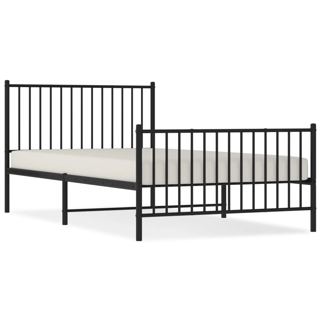 sengeramme med sengegavl og fodgærde 107x203 cm metal sort - Image 2