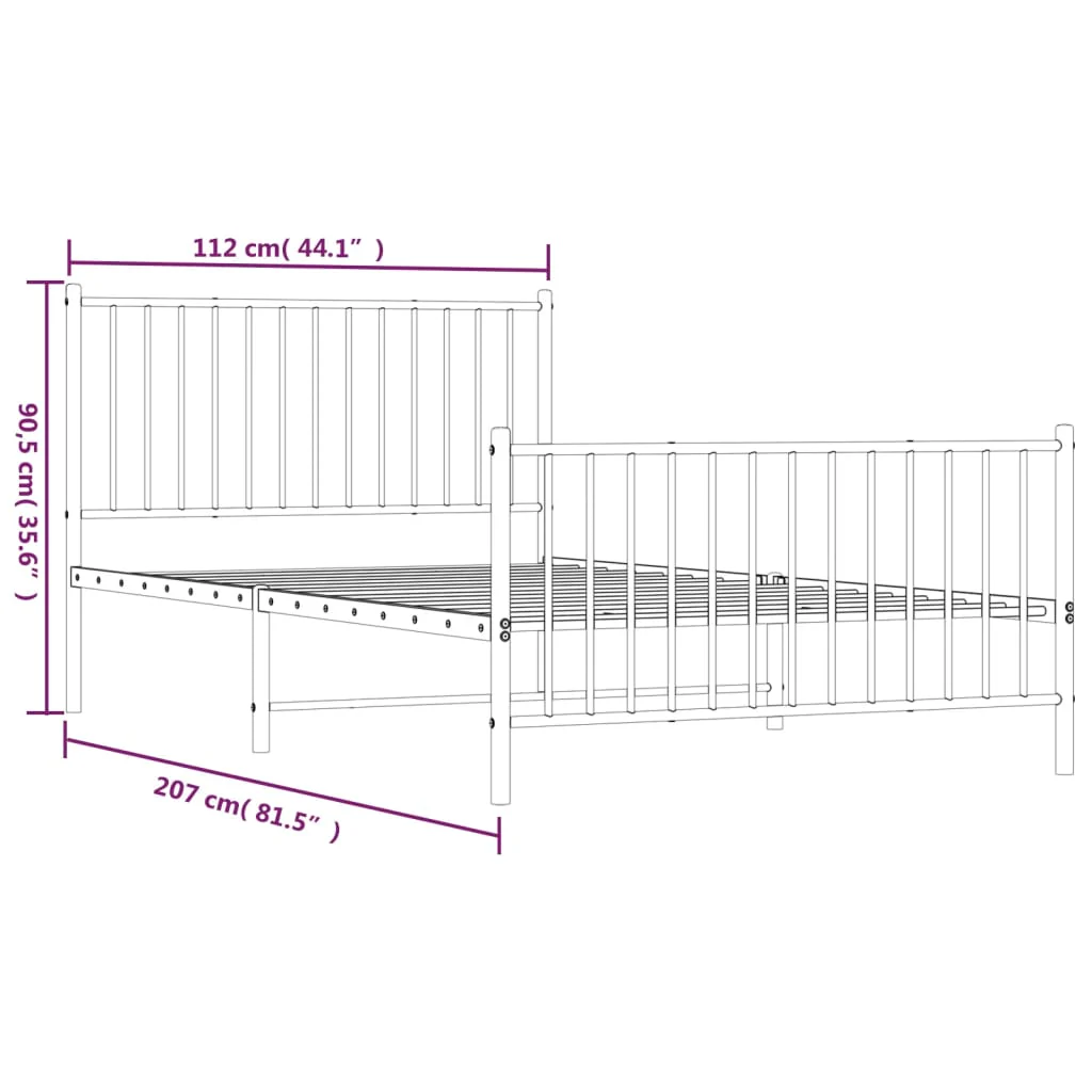 sengeramme med sengegavl og fodgærde 107x203 cm metal sort - Image 8