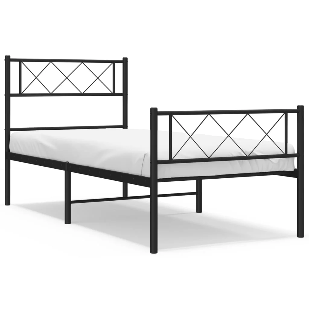 sengeramme med sengegavl og fodgærde 107x203 cm metal sort - Image 2
