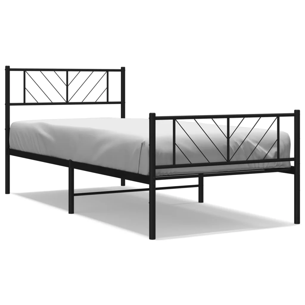 sengeramme med sengegavl og fodgærde 107x203 cm metal sort - Image 2