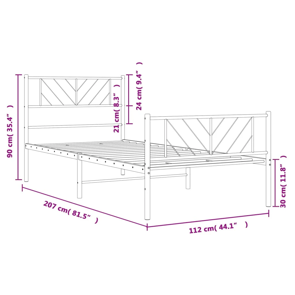 sengeramme med sengegavl og fodgærde 107x203 cm metal sort - Image 8