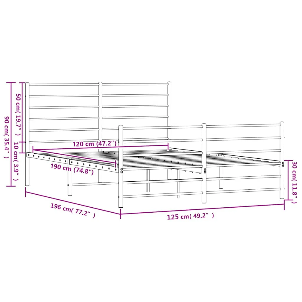 sengeramme med sengegavl og fodgærde 120x190 cm metal sort - Image 9