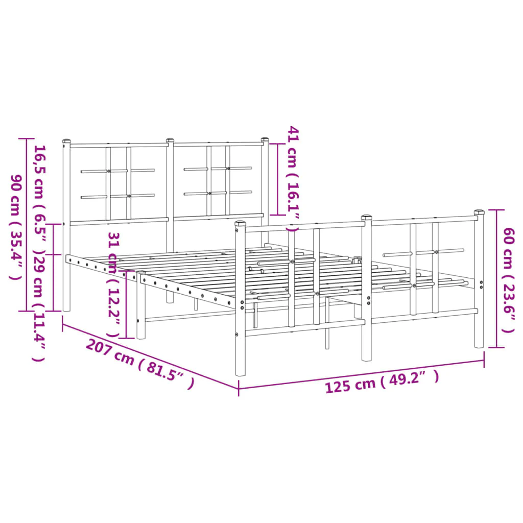 sengeramme med sengegavl og fodgærde 120x200 cm metal hvid - Image 9