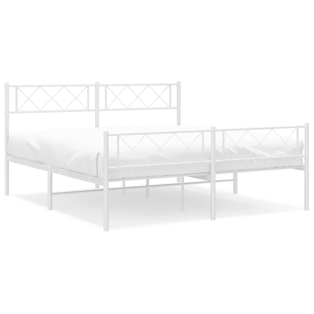 sengeramme med sengegavl og fodgærde 120x200 cm metal hvid - Image 2