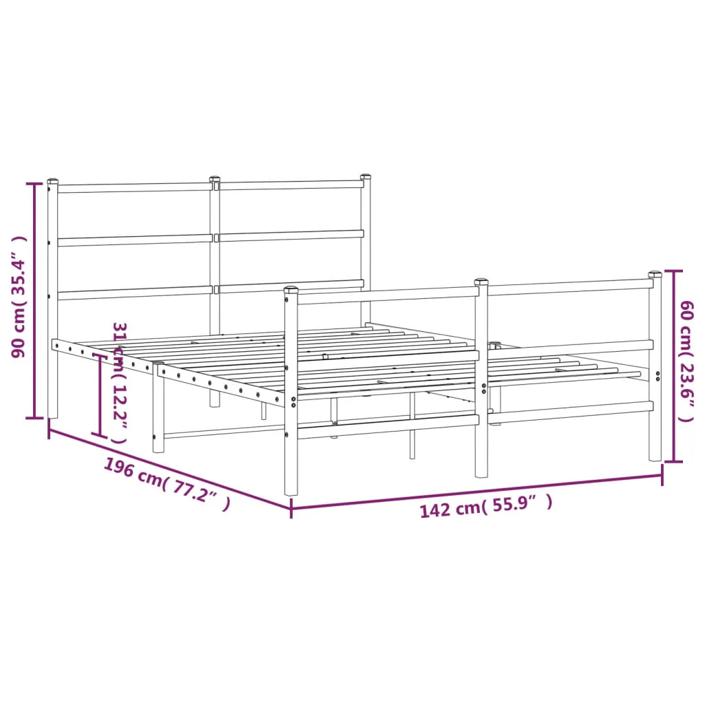 sengeramme med sengegavl og fodgærde 135x190 cm metal hvid - Image 9