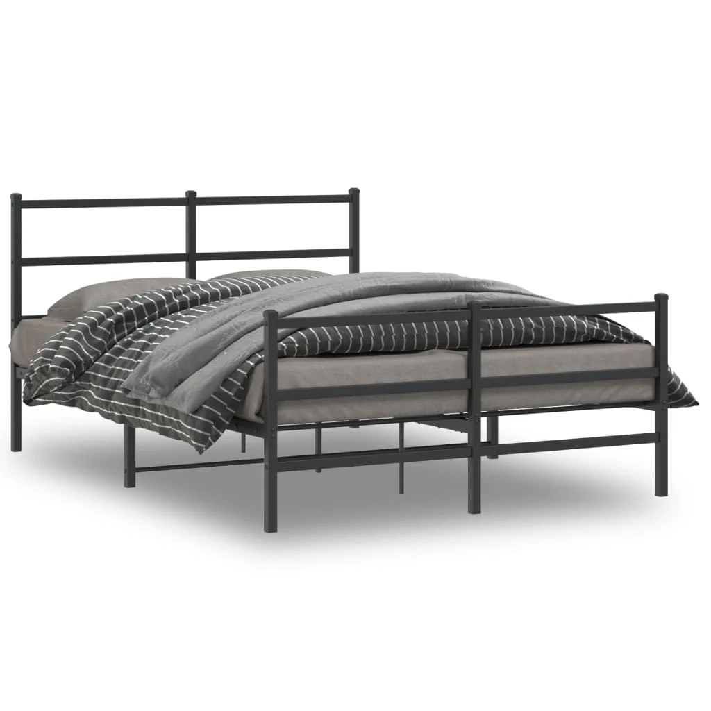 sengeramme med sengegavl og fodgærde 135x190 cm metal sort