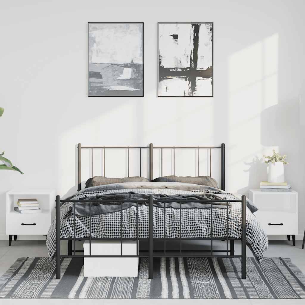 sengeramme med sengegavl og fodgærde 135x190 cm metal sort - Image 3
