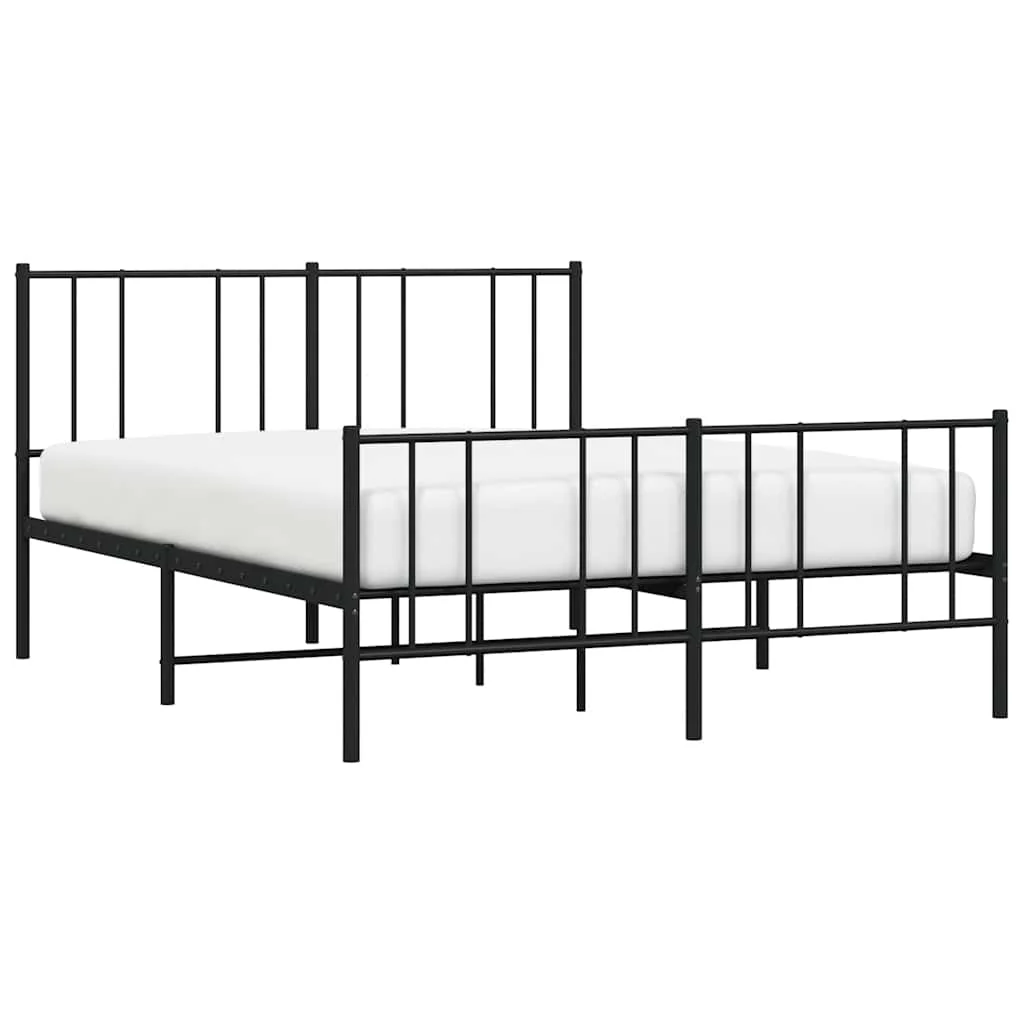 sengeramme med sengegavl og fodgærde 135x190 cm metal sort - Image 5