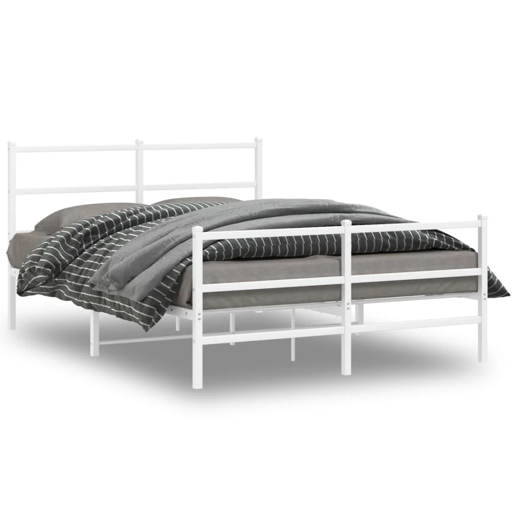 sengeramme med sengegavl og fodgærde 140x190 cm metal hvid - Image 2