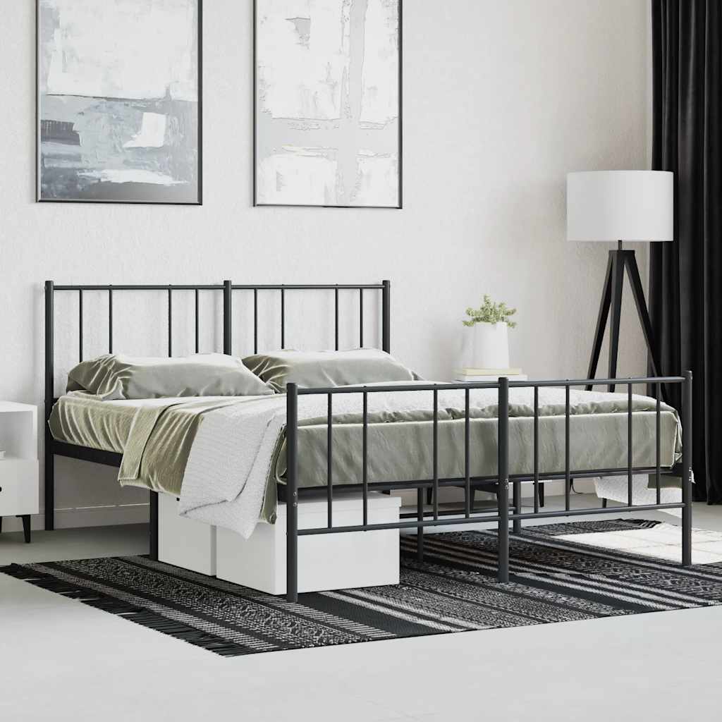 sengeramme med sengegavl og fodgærde 140x190 cm metal sort - Image 4