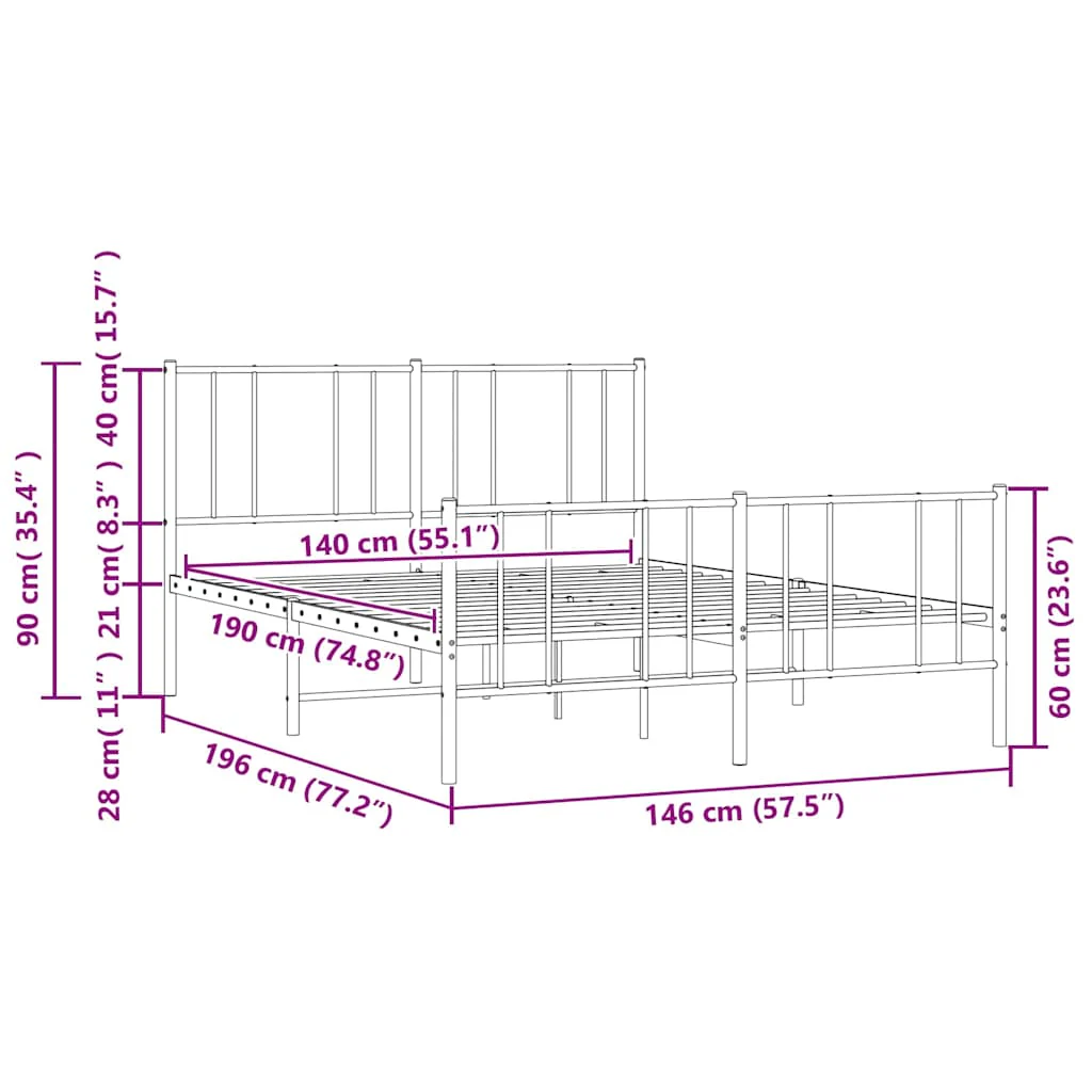 sengeramme med sengegavl og fodgærde 140x190 cm metal sort - Image 9