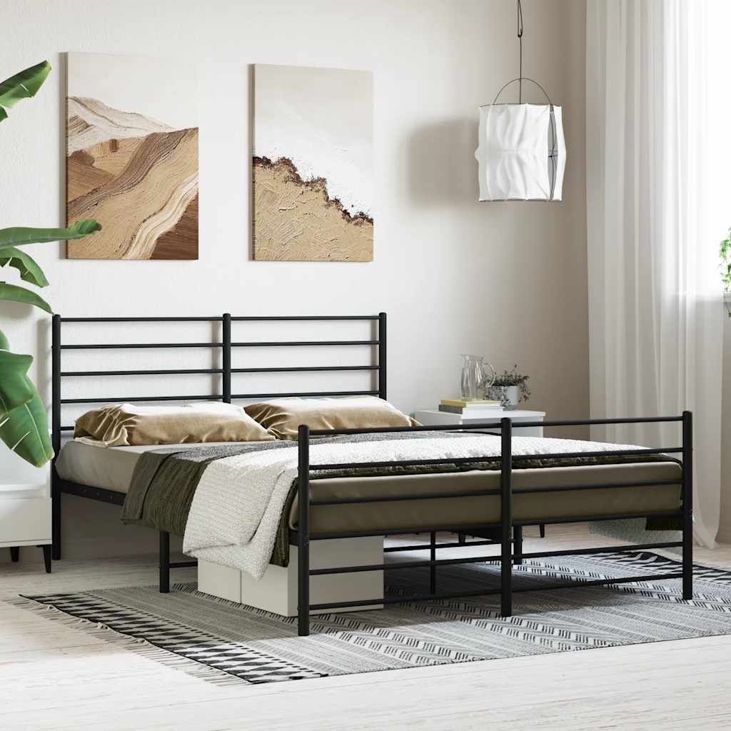 sengeramme med sengegavl og fodgærde 140x190 cm metal sort - Image 4