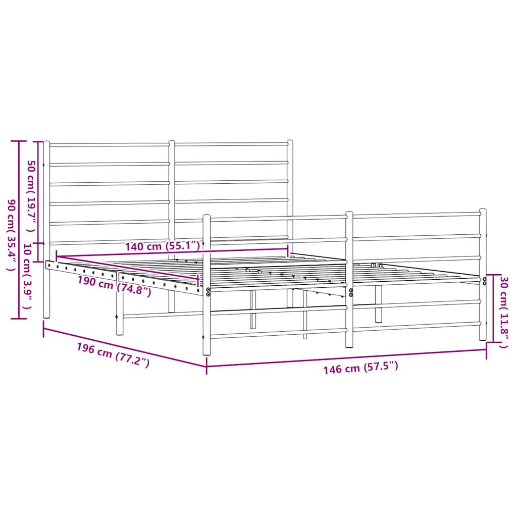 sengeramme med sengegavl og fodgærde 140x190 cm metal sort - Image 9