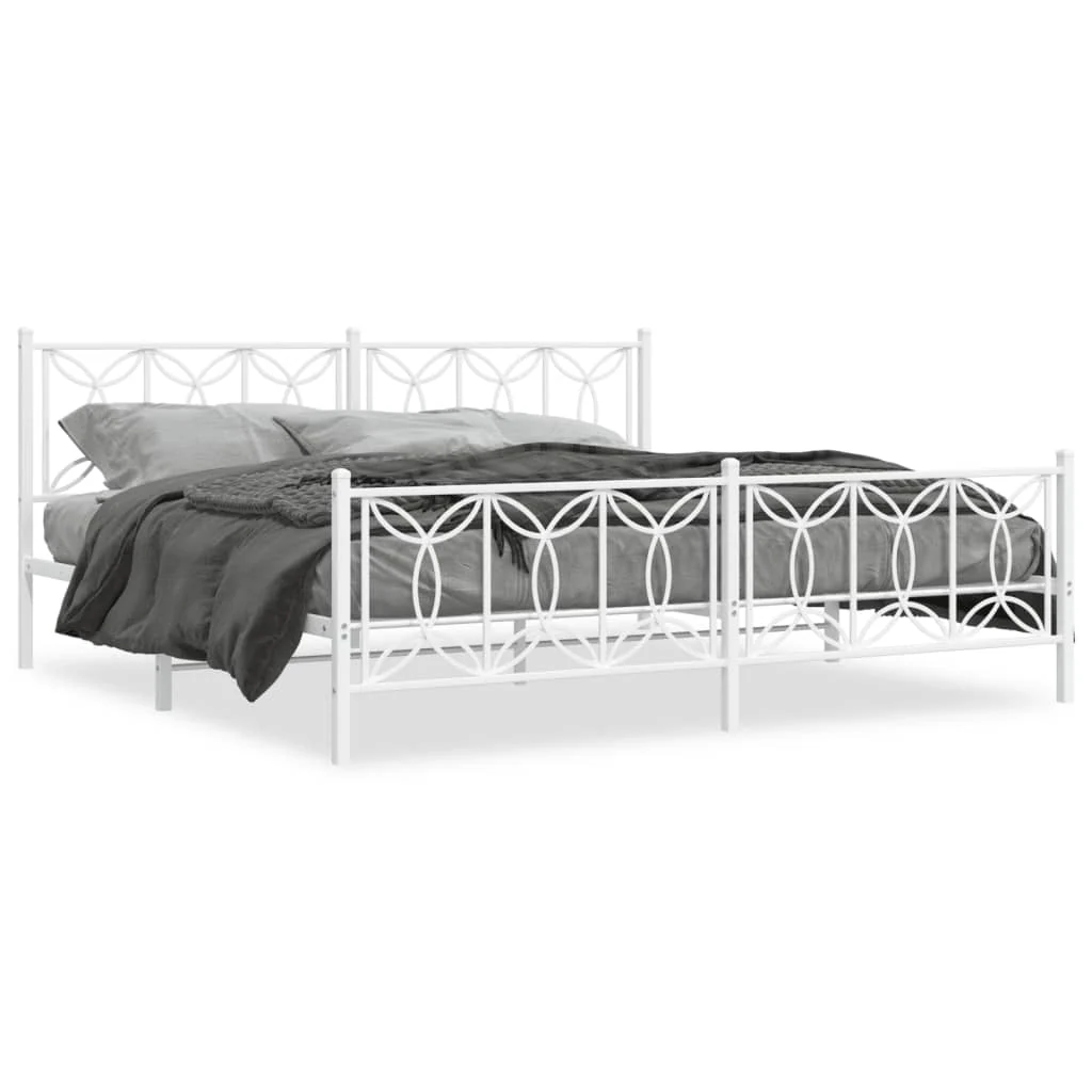sengeramme med sengegavl og fodgærde 193x203 cm metal hvid - Image 2
