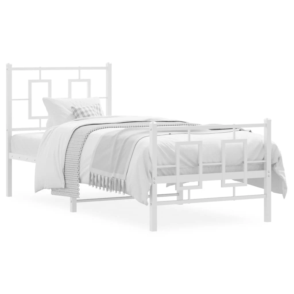 sengeramme med sengegavl og fodgærde 75x190 cm metal hvid - Image 2