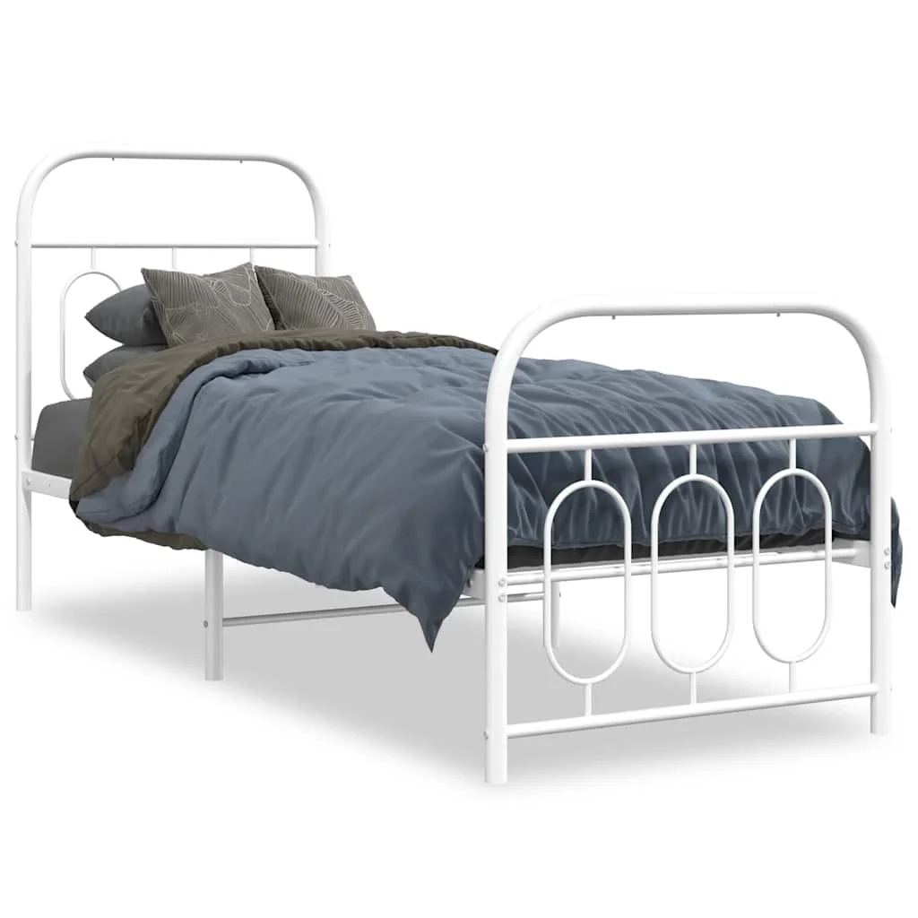 sengeramme med sengegavl og fodgærde 75x190 cm metal hvid - Image 2