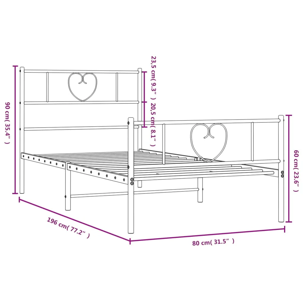 sengeramme med sengegavl og fodgærde 75x190 cm metal hvid - Image 8