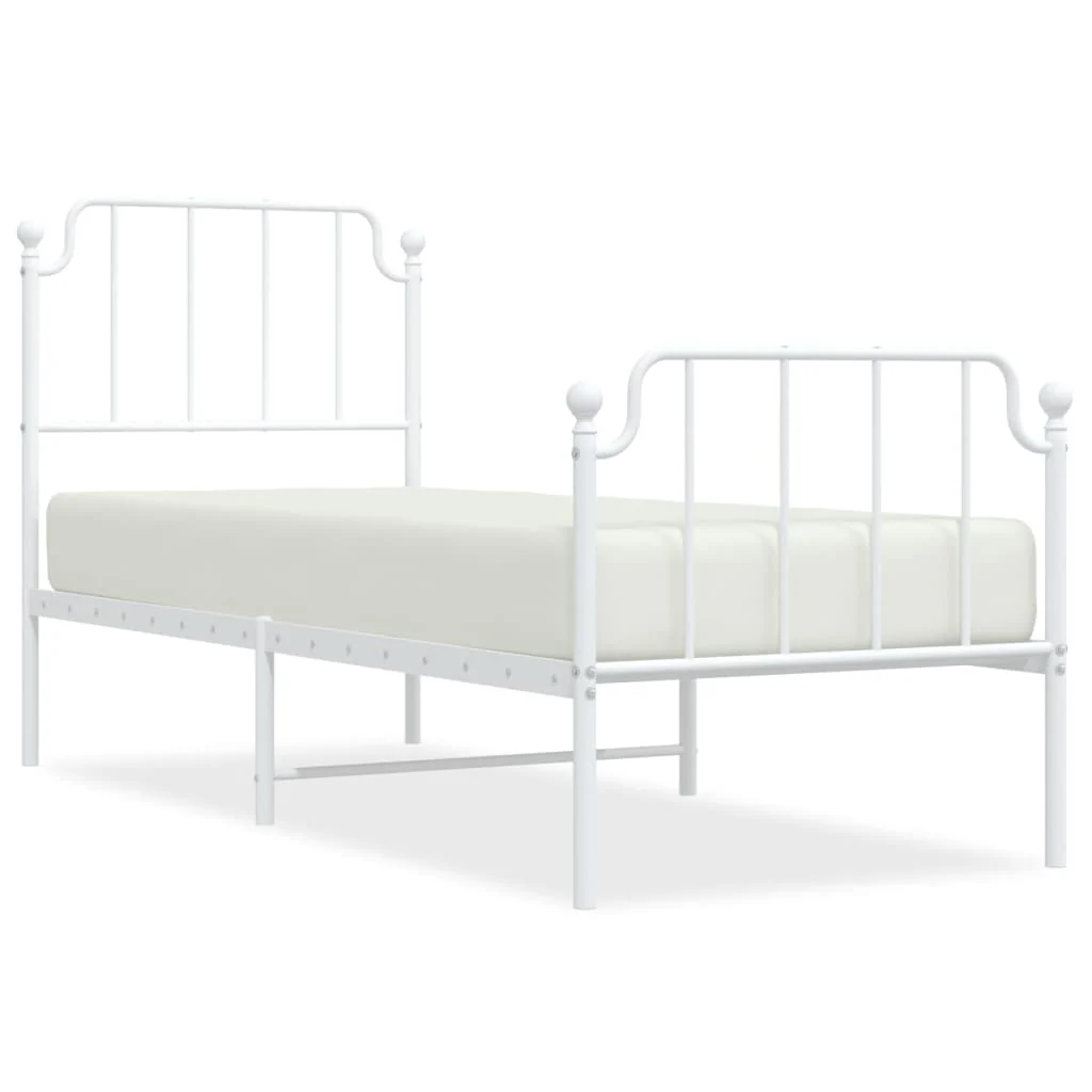 sengeramme med sengegavl og fodgærde 75x190 cm metal hvid - Image 2