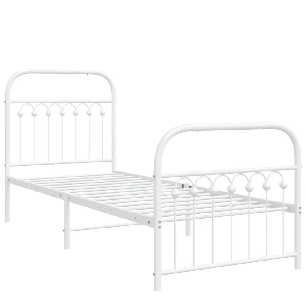 sengeramme med sengegavl og fodgærde 75x190 cm metal hvid - Image 3