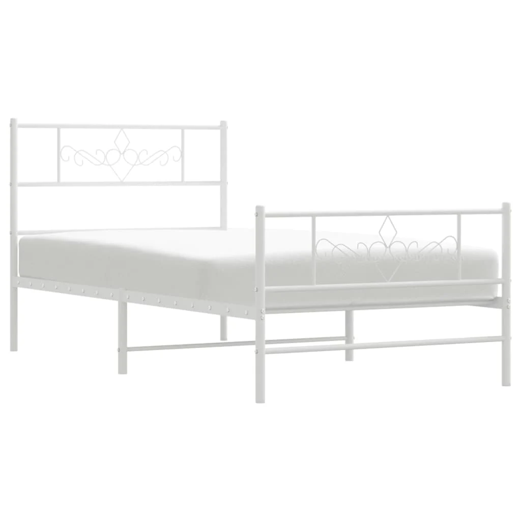 sengeramme med sengegavl og fodgærde 75x190 cm metal hvid - Image 4