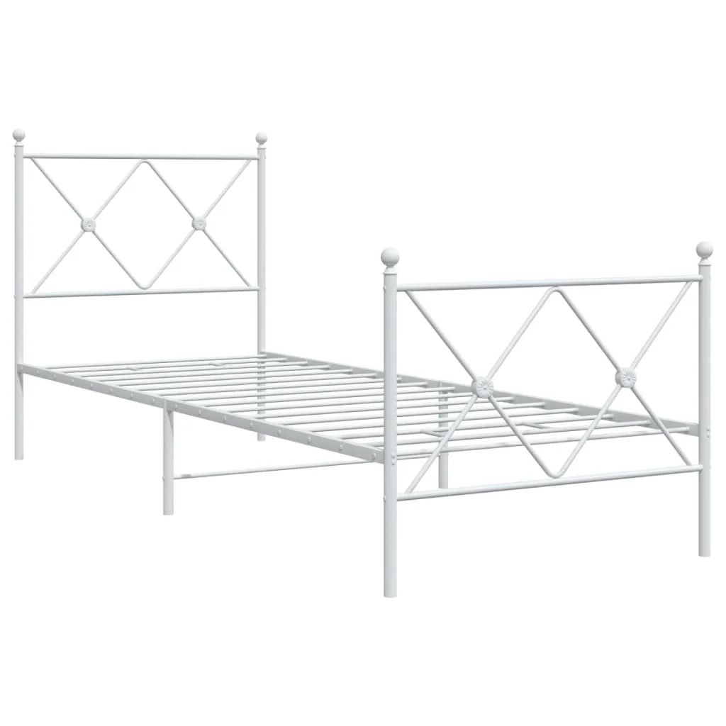 sengeramme med sengegavl og fodgærde 75x190 cm metal hvid - Image 3