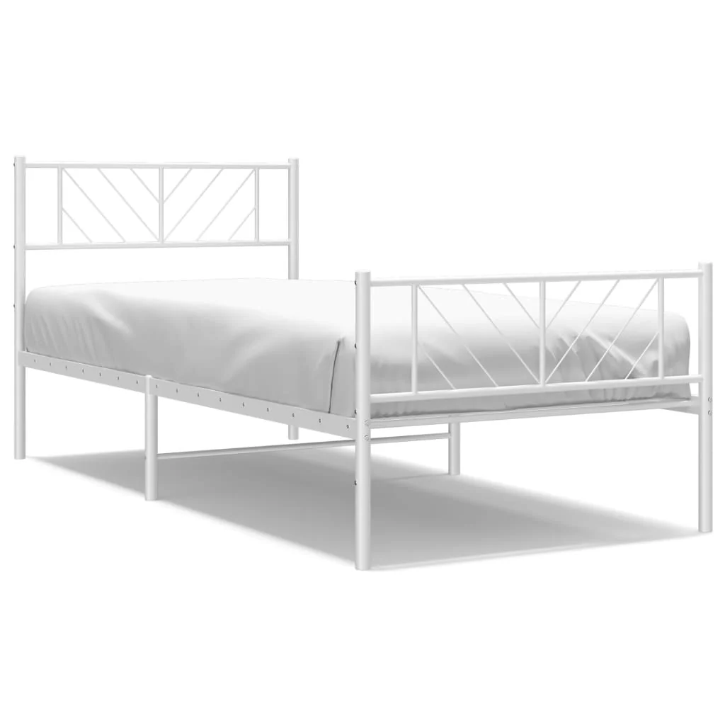 sengeramme med sengegavl og fodgærde 75x190 cm metal hvid - Image 2