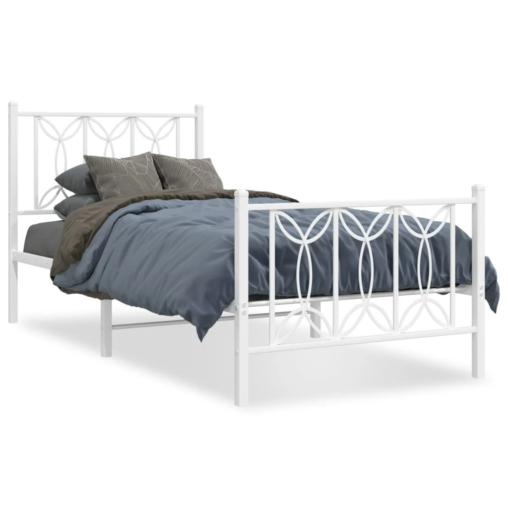 sengeramme med sengegavl og fodgærde 75x190 cm metal hvid - Image 2
