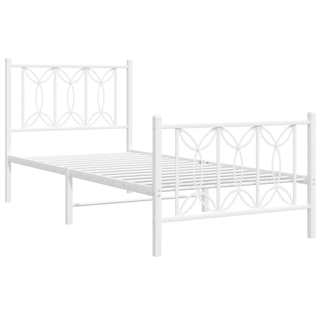 sengeramme med sengegavl og fodgærde 75x190 cm metal hvid - Image 3
